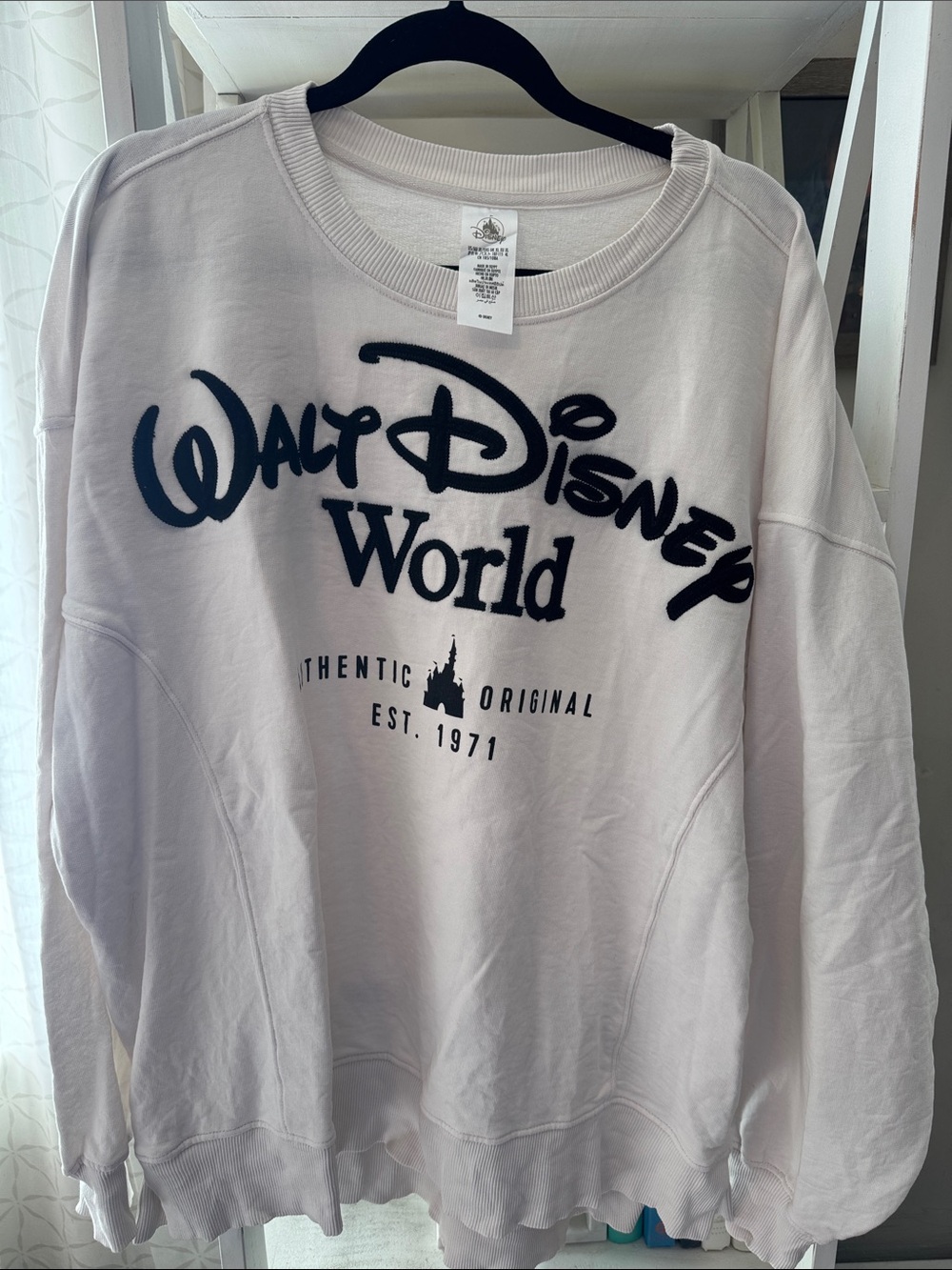 Disney White Crewneck Sweatshirt with Black Walt Disney World Logo
